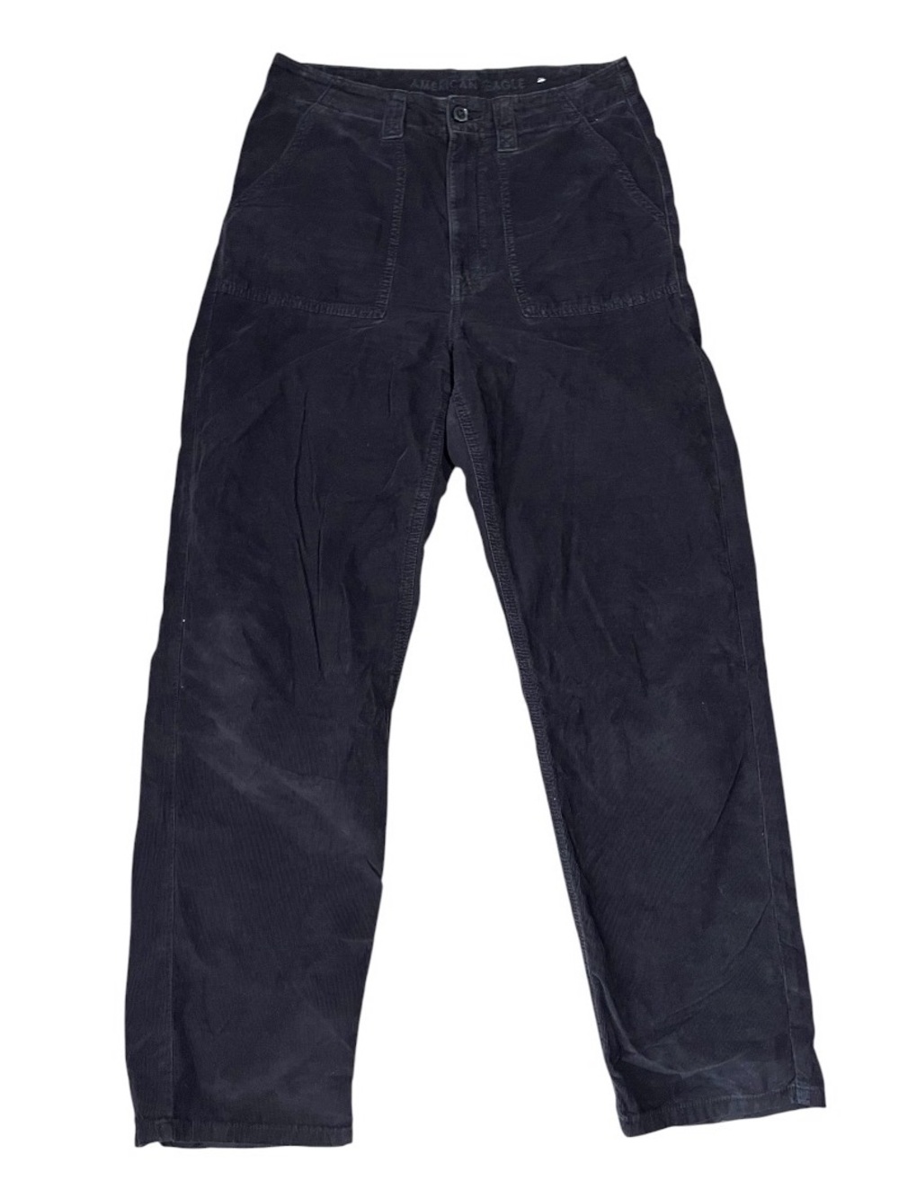 American Eagle Highest Rise Baggy Straight  Black Corduroy Pants Size 6 short